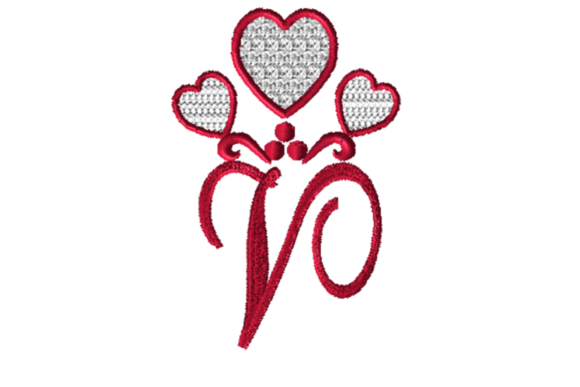 Alphabet Letter V with Hearts: A Charming Embroidery Design