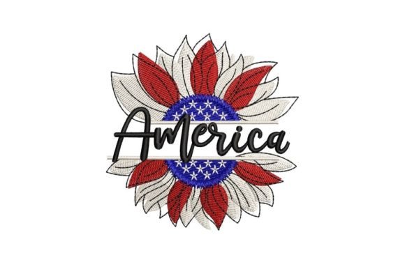 American Flag with Sunflower Embroidery