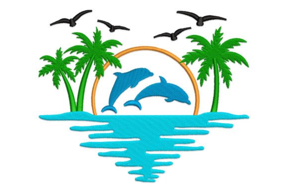 Beach Scene: A Vibrant Summer Embroidery Design