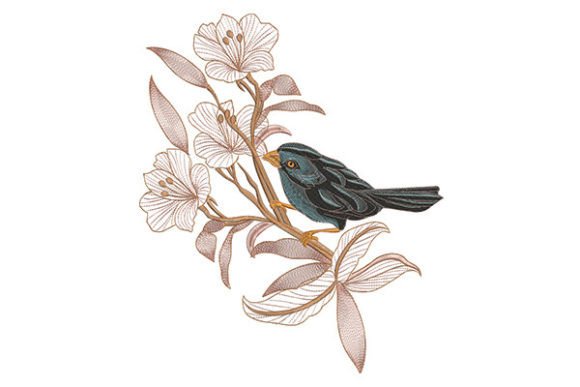 Birds in Flowers: A Delicate Embroidery Design