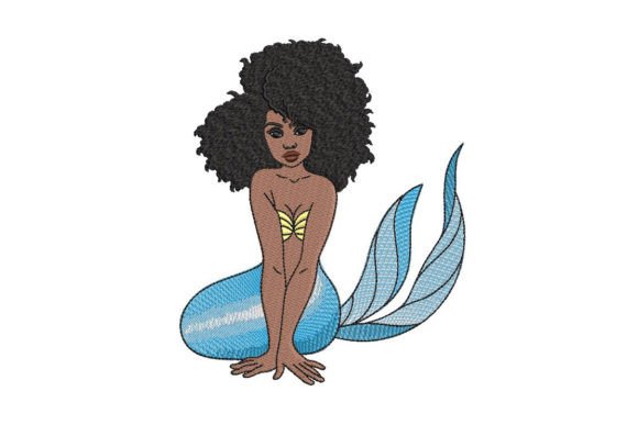 Black Mermaid Afro Girl: A Charming Embroidery Design