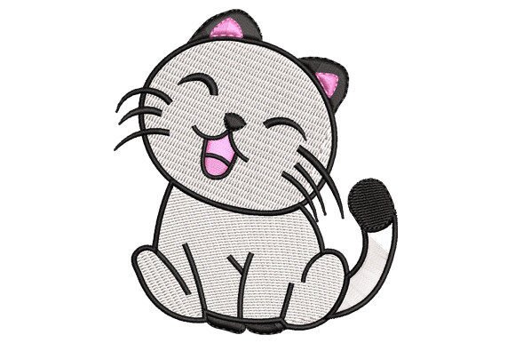 Charming Cute Cat Sitting Pretty Embroidery