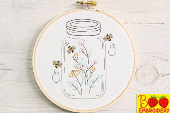 Charming Glass Jar with Floral and Bee Flowers