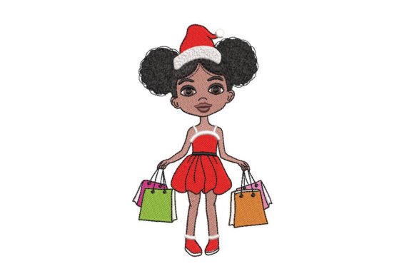 Christmas, New Year, Cute Afro Girl Embroidery