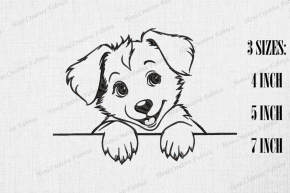 Cute Australian Shepherd Peeking Wall Embroidery