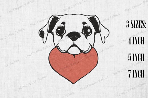 Cute Boxer Dog Valentine Embroidery