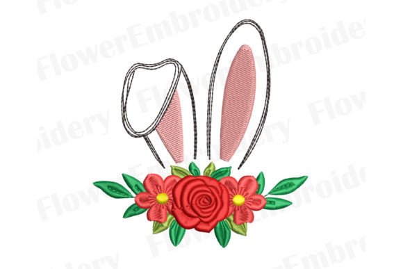 Cute Floral Bunny Ears for Easter Embroidery